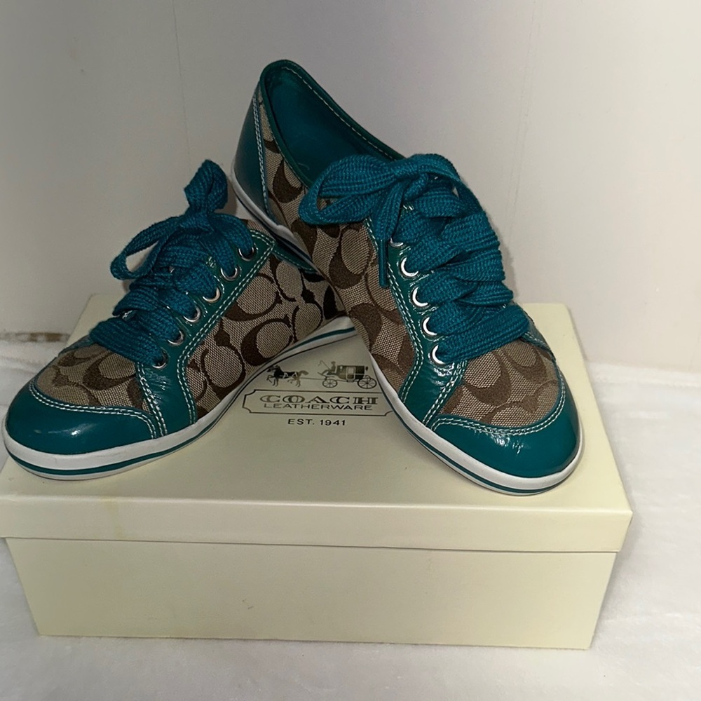 Coach Teal and Brown Signature Sneakers